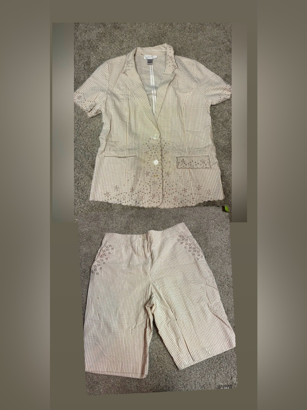 Susan Graver Striped Short-Sleeve Blazer + Bermuda Short Set